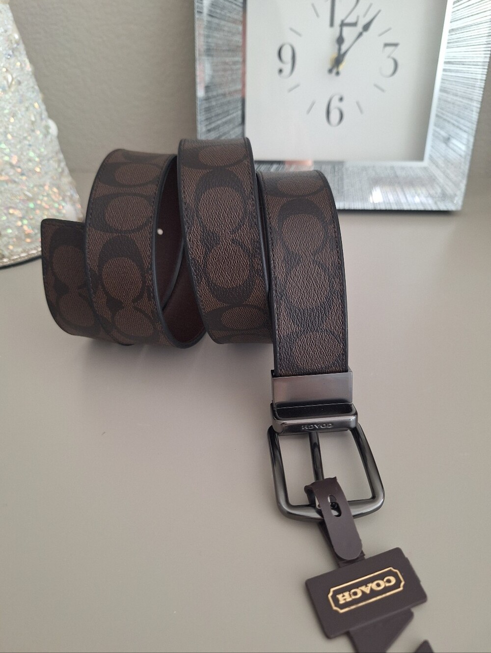 New  Coach F64839 Men Signature Wide Harness Cut-To-Size Reversible Belt Brown
